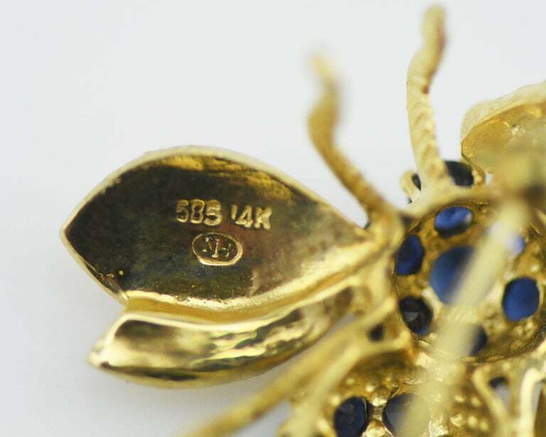 Michael Valitutti 14kt Yellow Gold Big Bumble Bee with 20 Sapphires 1.47ctw