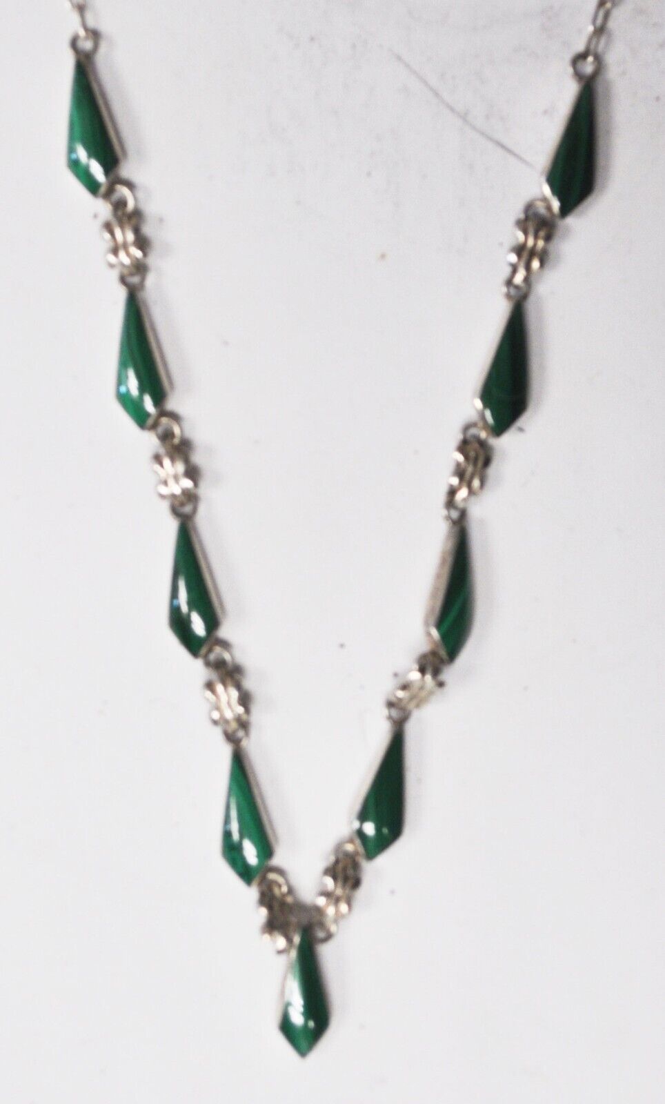 Sterling Silver Green Malachite 15mm Dangle Teardrop Chain Necklace 21"