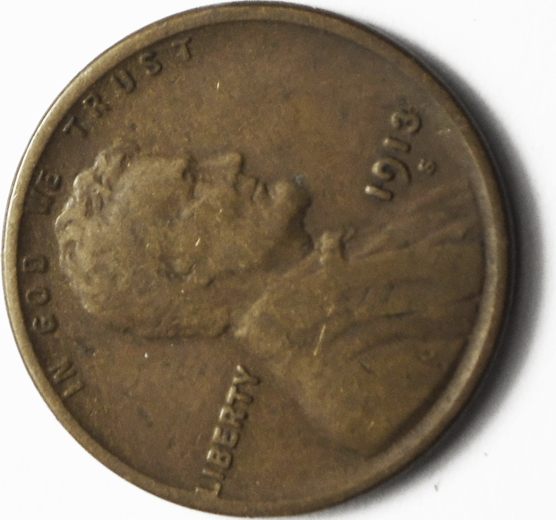 1913 S 1c Lincoln One Cent Wheat Cent San Francisco Rare