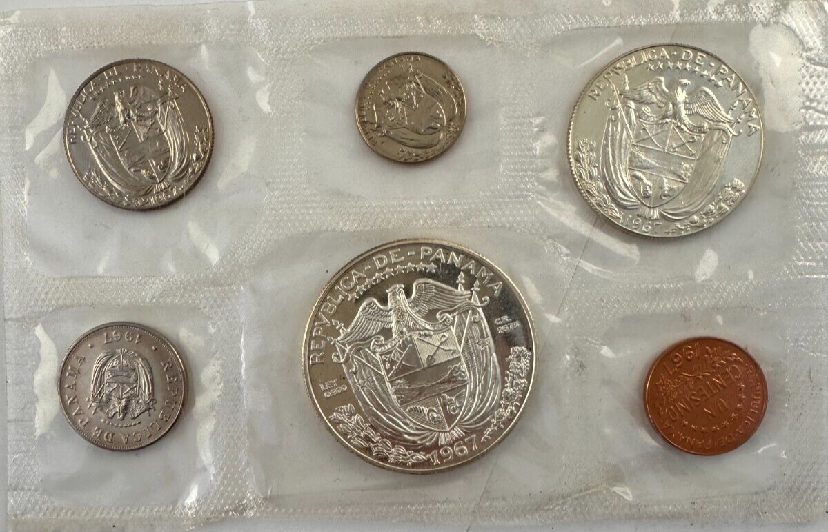 1967 Republic Of Panama Proof Set With 2 Silver Coins