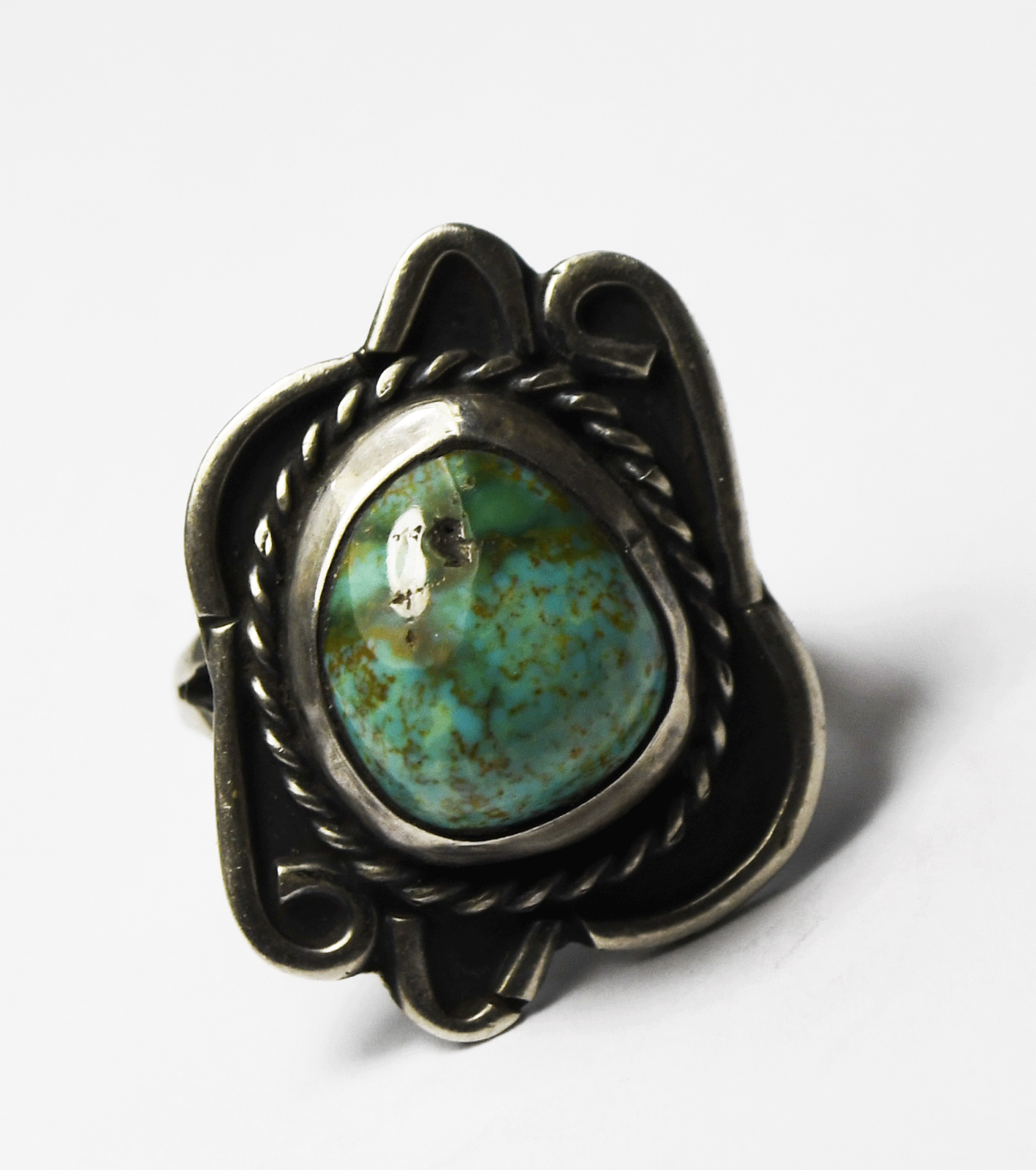 Vintage Sterling Silver Turquoise Wire Halo Solitaire Ring 25mm Size 5.5