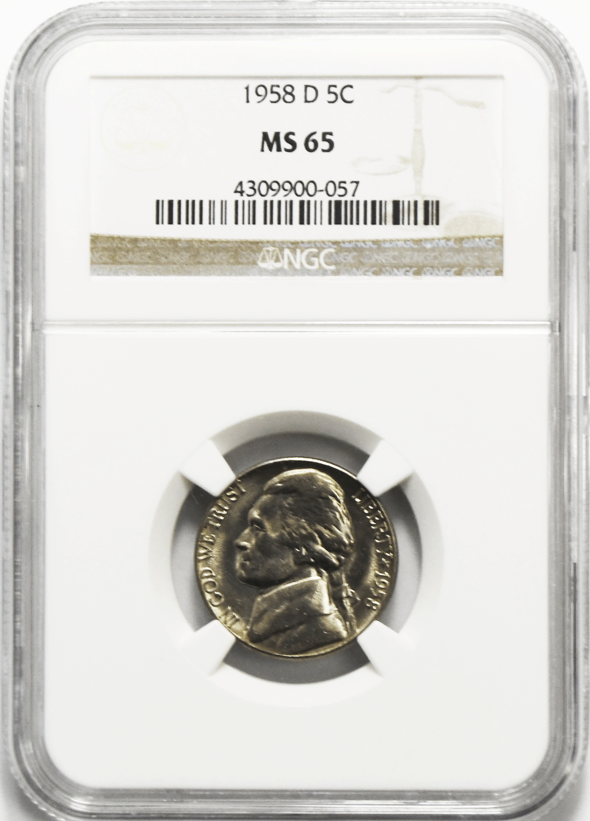 1958 D 5c Jefferson Nickel NGC Five Cents MS65 Brilliant Uncirculated