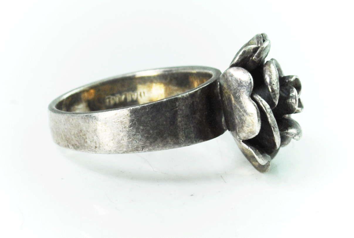 Sterling Silver Flower Rose Solitaire Ring 15mm Size 8
