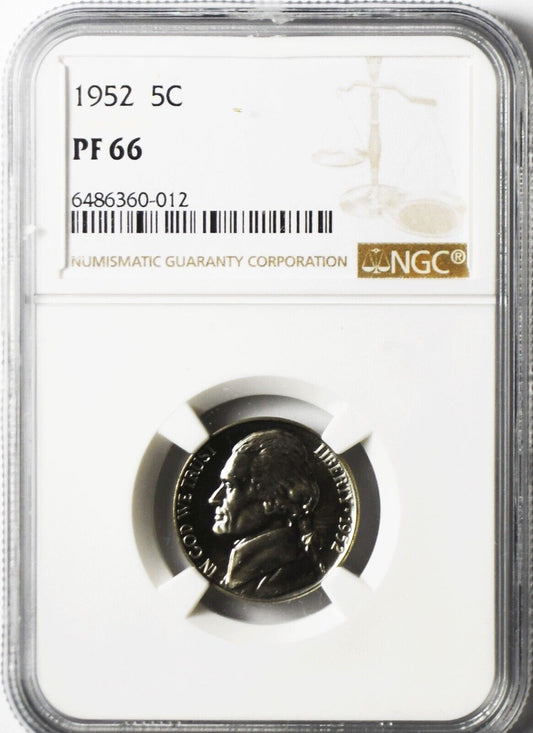 1952 5c Jefferson Proof Nickel Five Cents Gem Uncirculated Proof NGC PF66