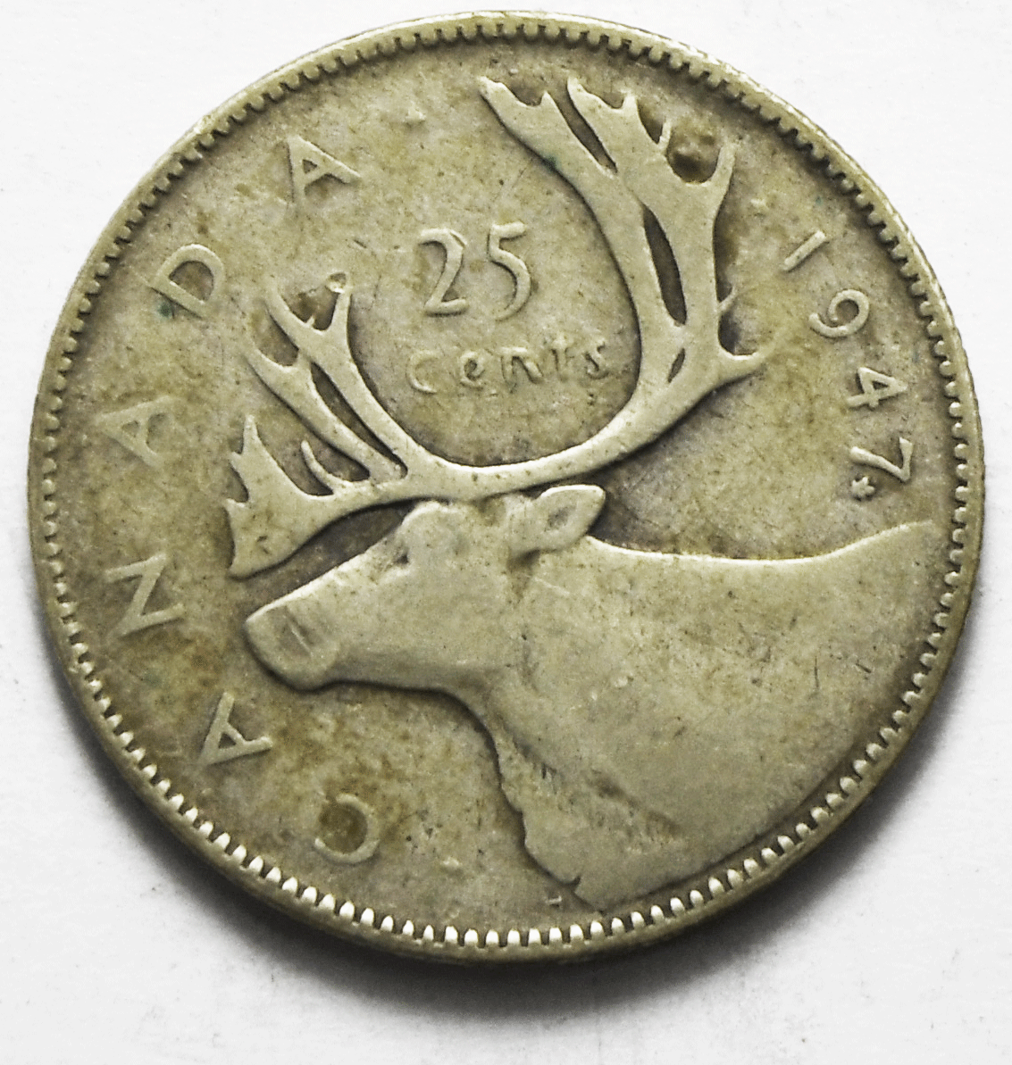 1947 Maple Leaf Canada 25c Twenty Five Cents Silver Quarter KM# 35