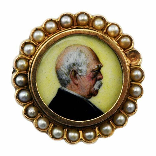 14kt Gold Douglas Hyde Ireland Campaign Pin Picture Pearls 1st Irish President