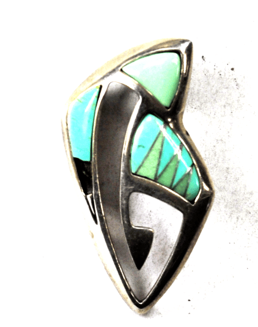 Sterling Silver Carolyn Pollack Geometric Turquoise Inlay Pendant 40mm x 25mm