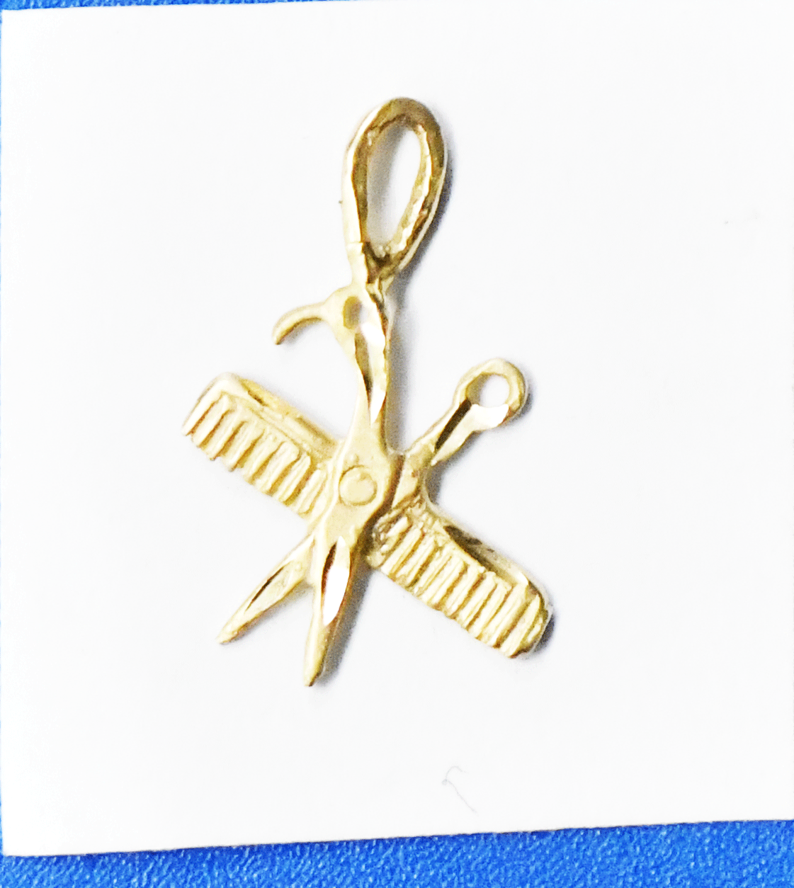 925 Sterling & 14k Gold Scissors Ruler Small Pendant Charm 17mm x 10mm