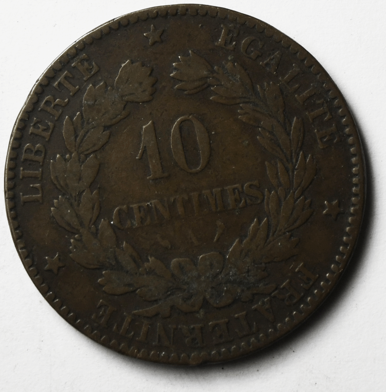 1896 A France 10 Ten Centimes KM# 815.1  Bronze Coin Torches