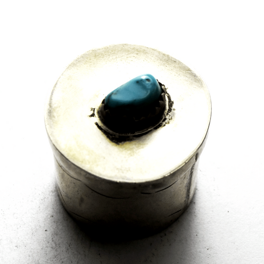 Sterling Turquoise Small Pill Poison Small Round Box Containter 26mm x 23mm