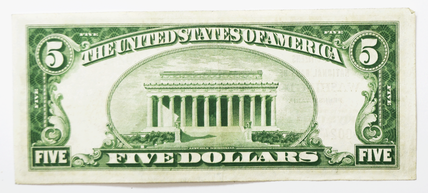 1929 $5 Five Dollars National Currency Note 3383 Washington PA C024178A
