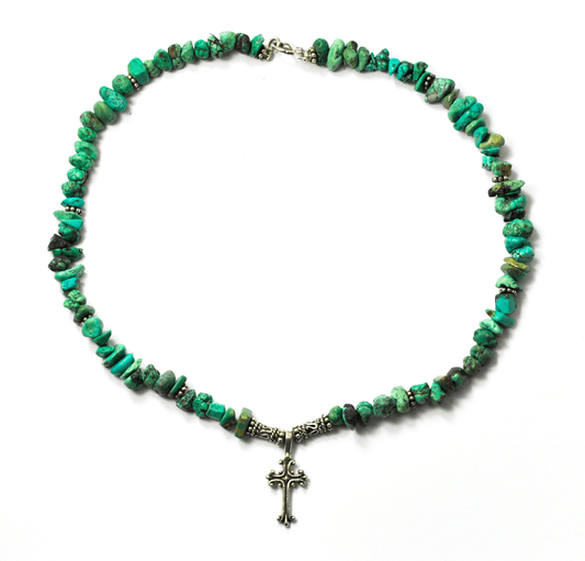 Sterling Sunwest Silver Co Chunky 10mm Turquoise 28mm Cross Bead Necklace 16"