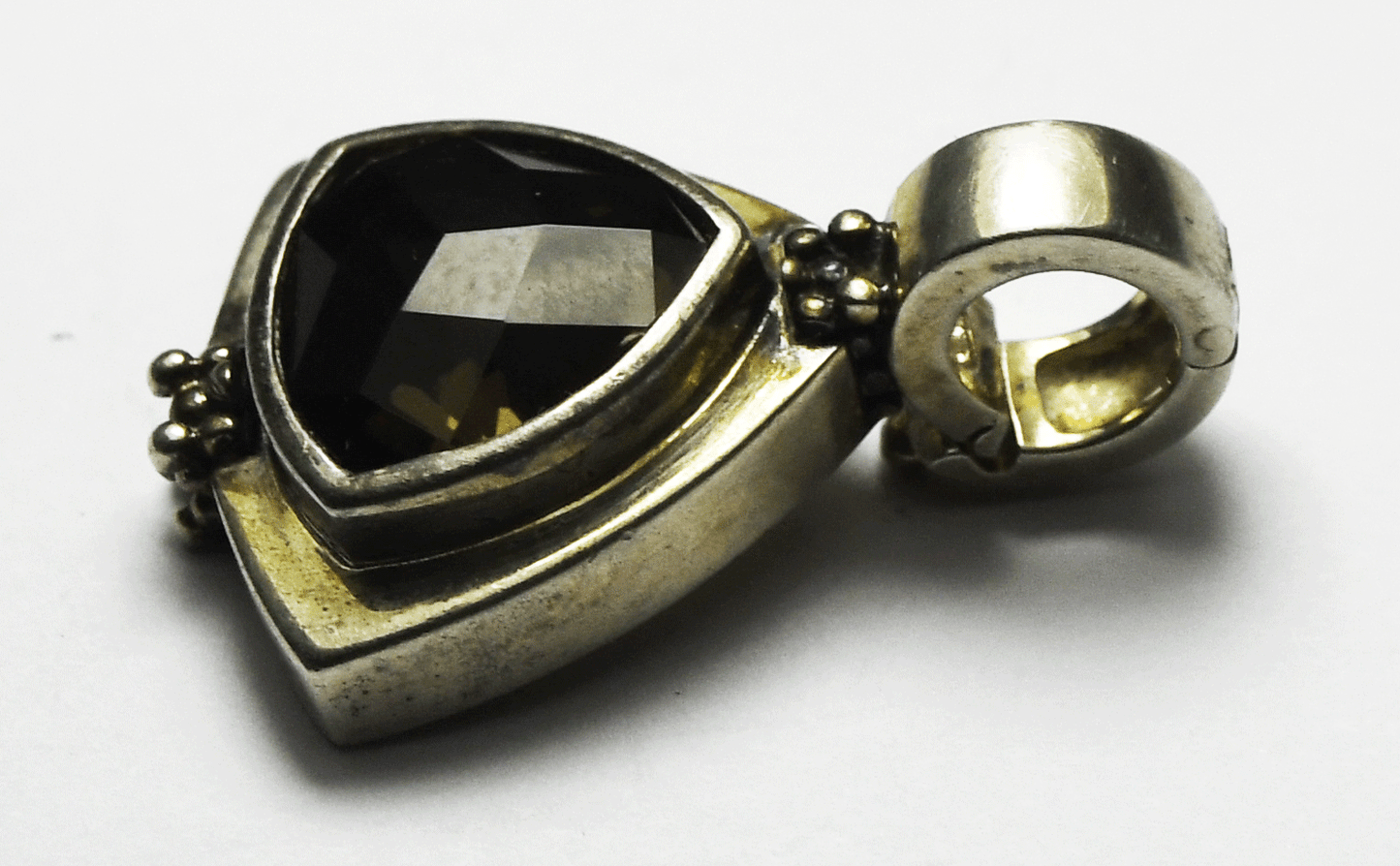 Sterling Michael Dawkins Smoky Quartz Triangle Pendant 26mm x 17mm Openable Bale