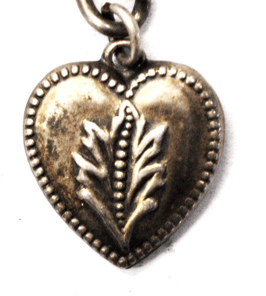 Antique Sterling Silver Dot Beaded Leaf Puffy Heart Charm 19mm x 15mm