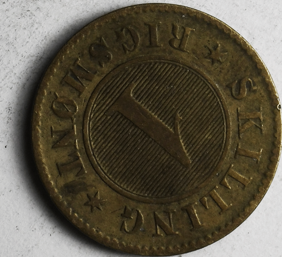 1863(c) Denmark Skilling Rigsmont KM# 763 Bronze Coin