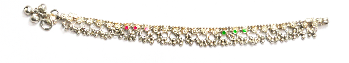 Sterling Silver MRJ  Cha Cha Pink Green Enamel 11mm Flower Bracelet  6.5"