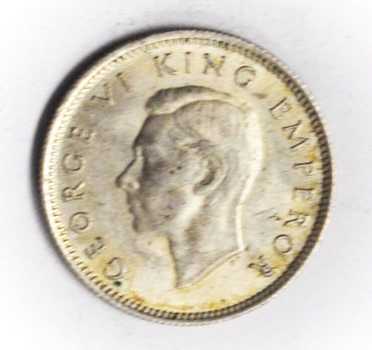 1943 New Zealand 6 Six Pence Silver Coin KM#8