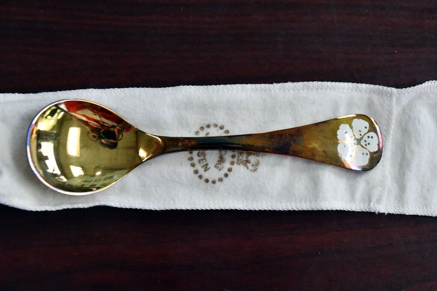 1971 Georg Jensen Annual Cherry Blossom Gold Wash Sterling Spoon Enameled 6"