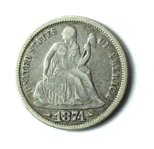 1874 Arrows 10c Seated Liberty Silver Dime Ten Cents Philadelphia