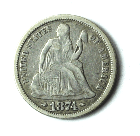 1874 Arrows 10c Seated Liberty Silver Dime Ten Cents Philadelphia