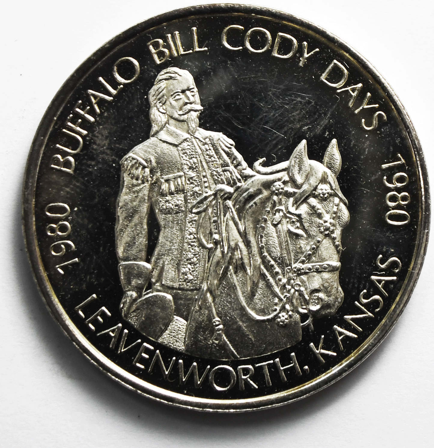 1980 Buffalo Bill Cody Days Leavenworth KS Proof 40mm 26.5g .999 Silver