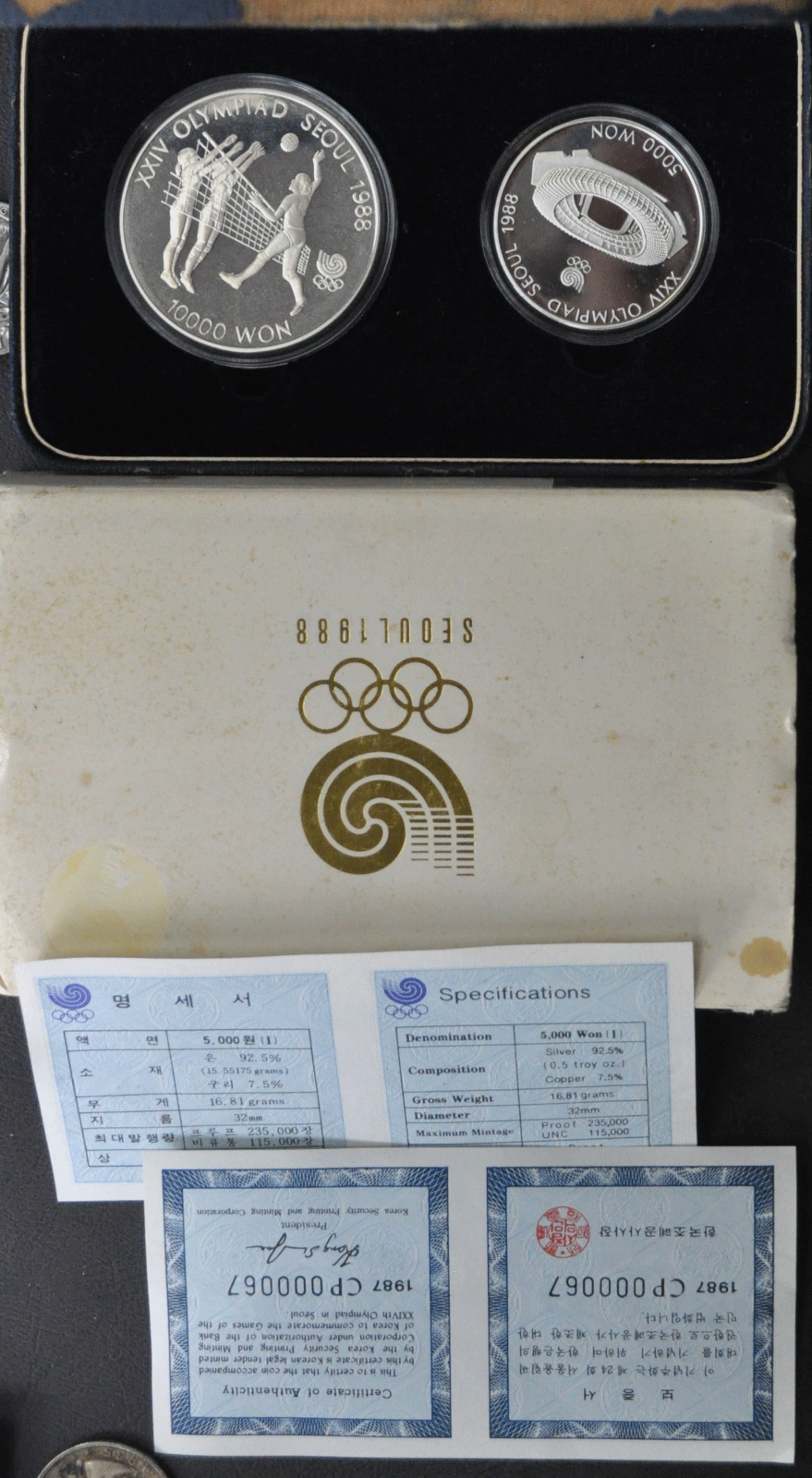 1987 South Korea Sterling Silver 1.5oz Proof Set w/ Box & COA Seoul Volleyball