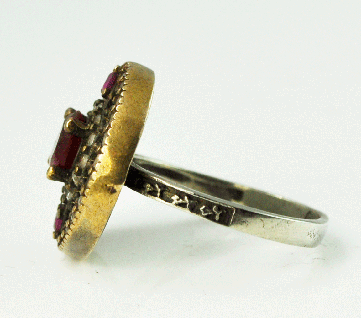 Vintage Sterling Silver Two Tone Halo Red & Pink CZ Ring 18mm Size 6-3/4 Deco