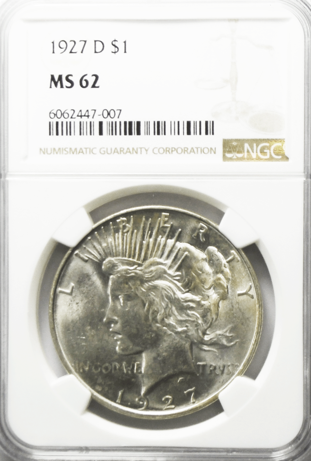 1927 D $1 Peace Silver One Dollar US NGC MS62 Denver VAM 2A