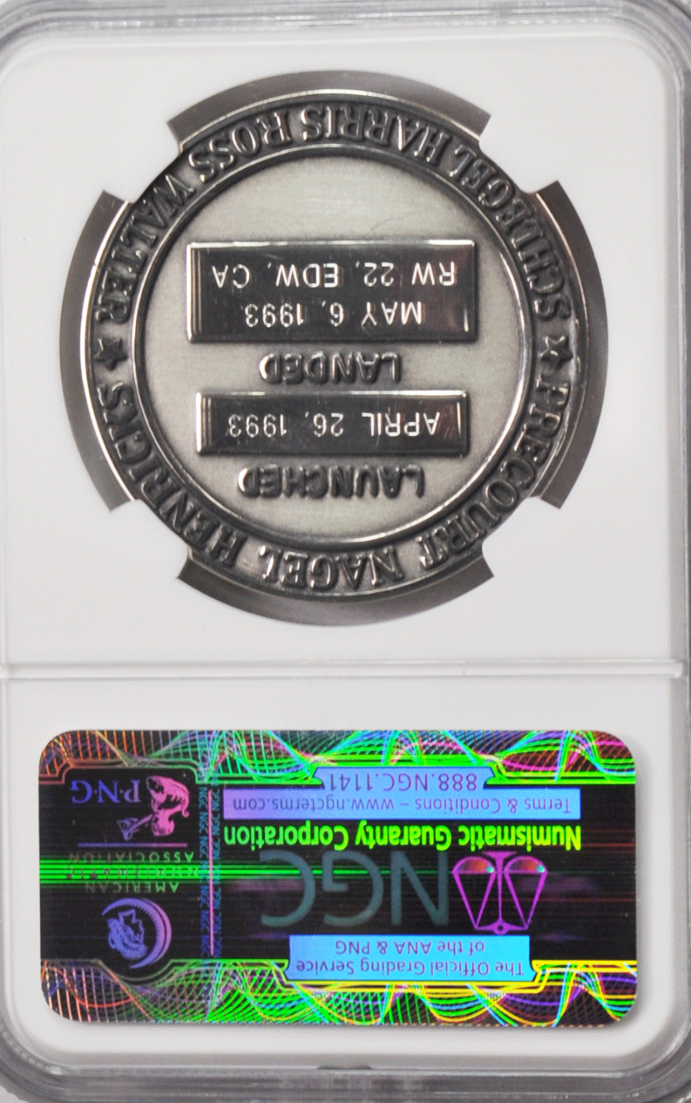 1993 STS-55 Robbins Silver Space Medal Unflown #157 NGC MS65 Columbia D-2