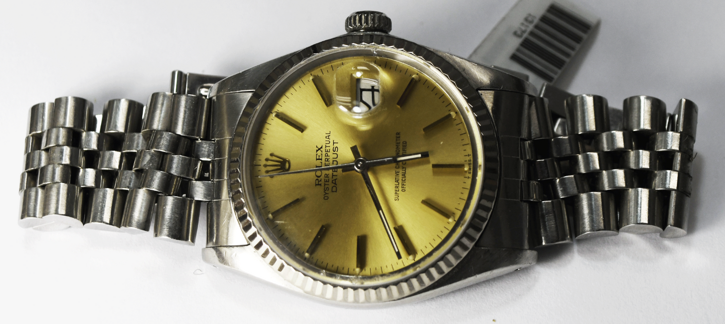 1985 Men's Rolex 16014 Datejust Gold Stick Dial 36mm Stainless Jubilee
