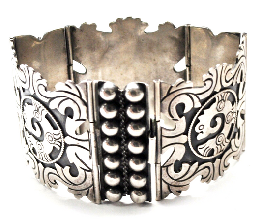 Sterling 1940's Iguala Guerrero Mexico 42mm  Link Bracelet 6.5" AVV Dragon