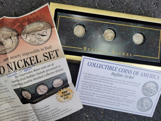 Collectable Coins Of America 3pc  Buffalo Nickel Set 1935-S, 1936-D, 1937-P