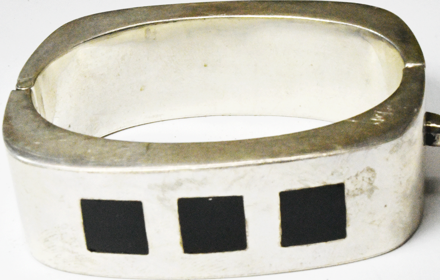 Sterling Silver 3 Square Black Onyx Hinged Small Bangle Bracelet 21mm 7" Wrist