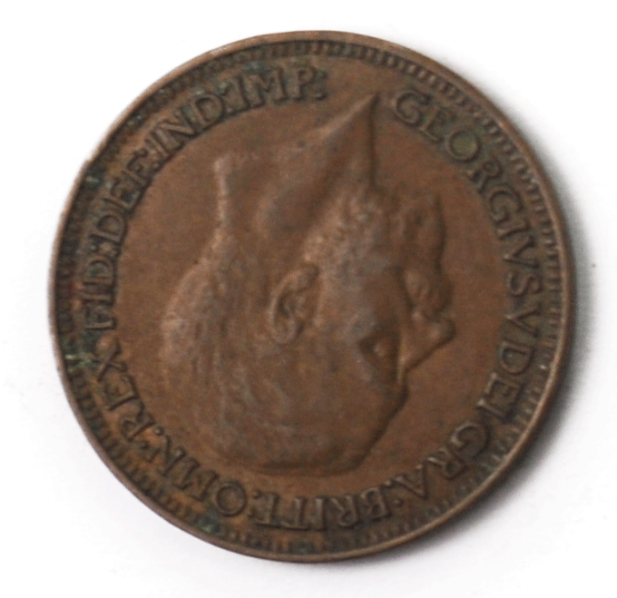 1934 1F Great Britain Farthing Bronze Coin