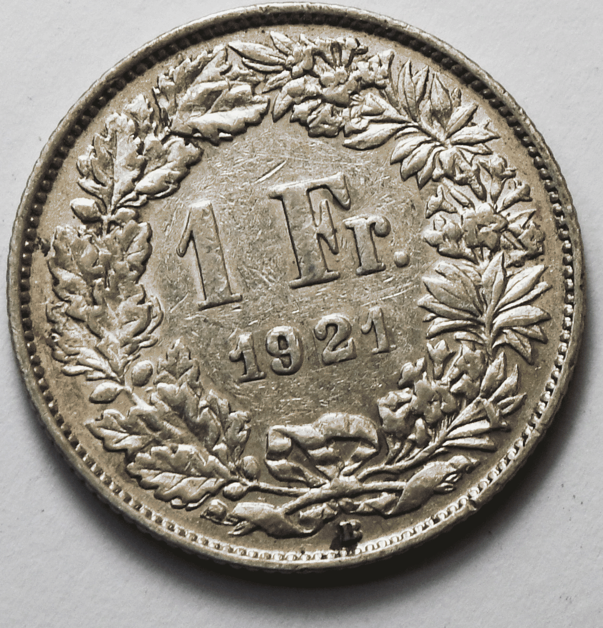 1921 B Switzerland One Franc KM# 24 Silver Coin