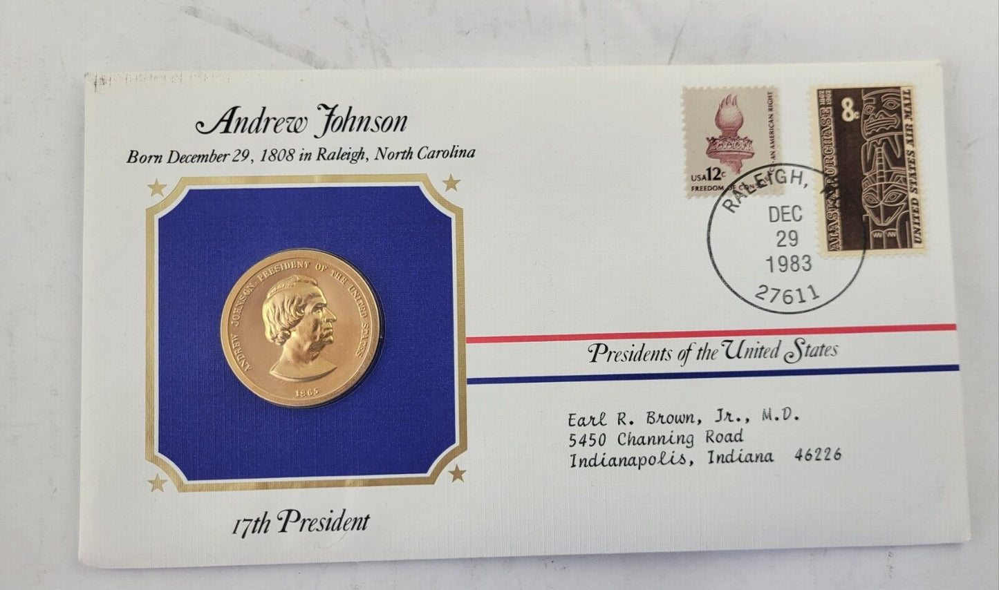 Andrew Johnson Presidential Covers Medal Postal Commemorative Society Gold Plate