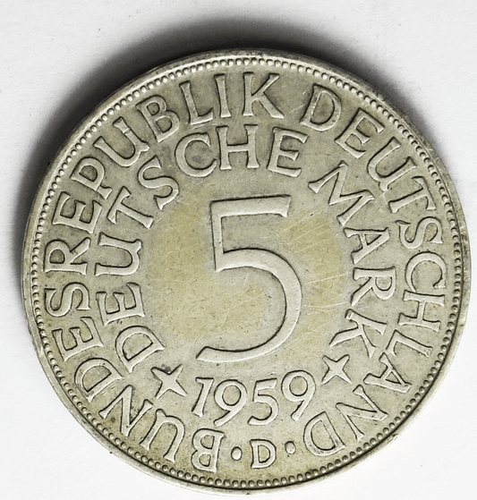 1959 D Germany Federal Republic 5 Five Mark Silver Coin KM# 112.1