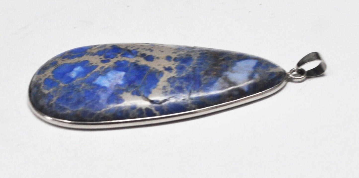 Silver Plated Large Teardrop Blue Sodalite Pendant 2-3/4" x 32mm