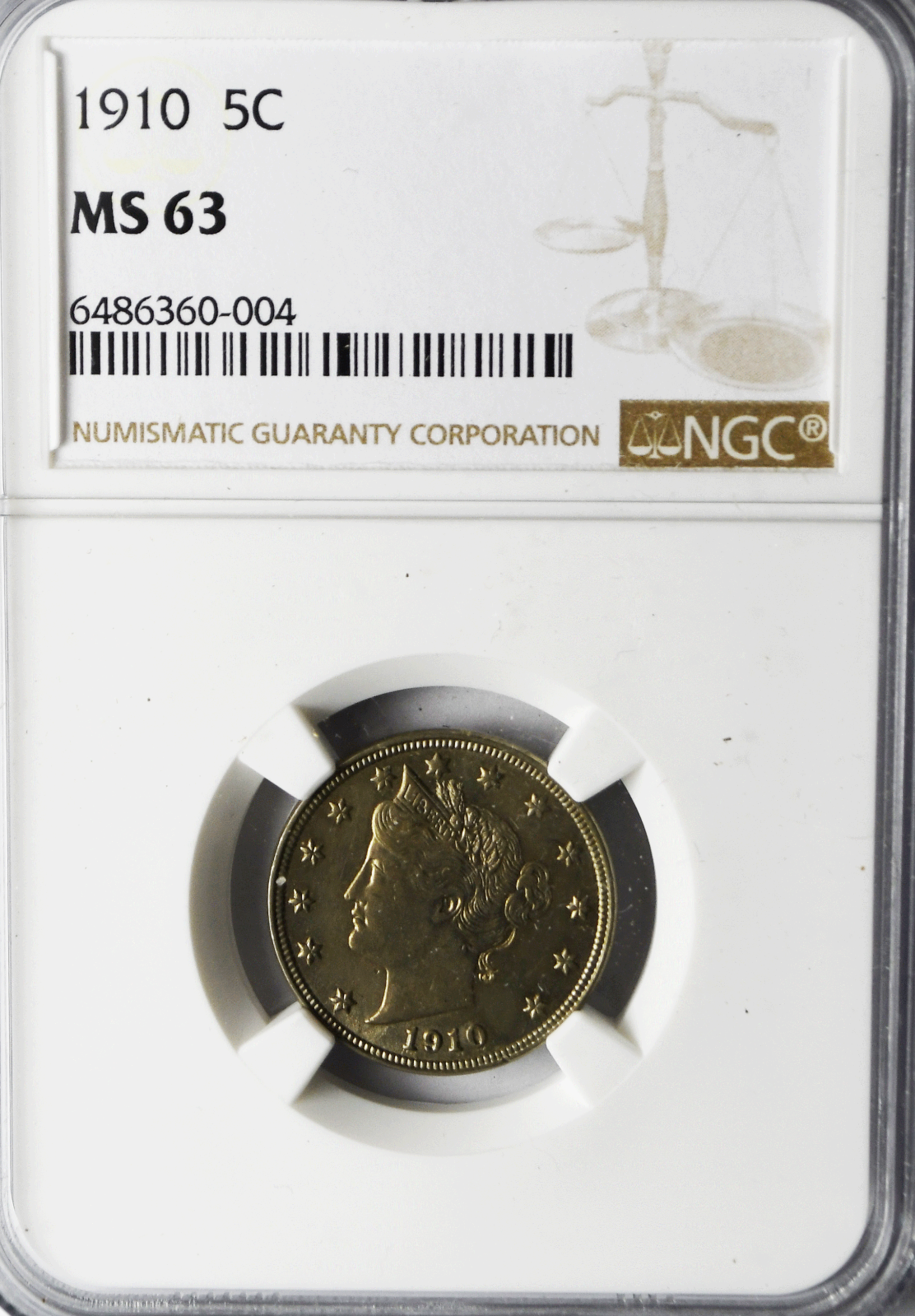 1910 5c V Liberty Nickel Five Cents Rare MS63 Uncirculated NGC