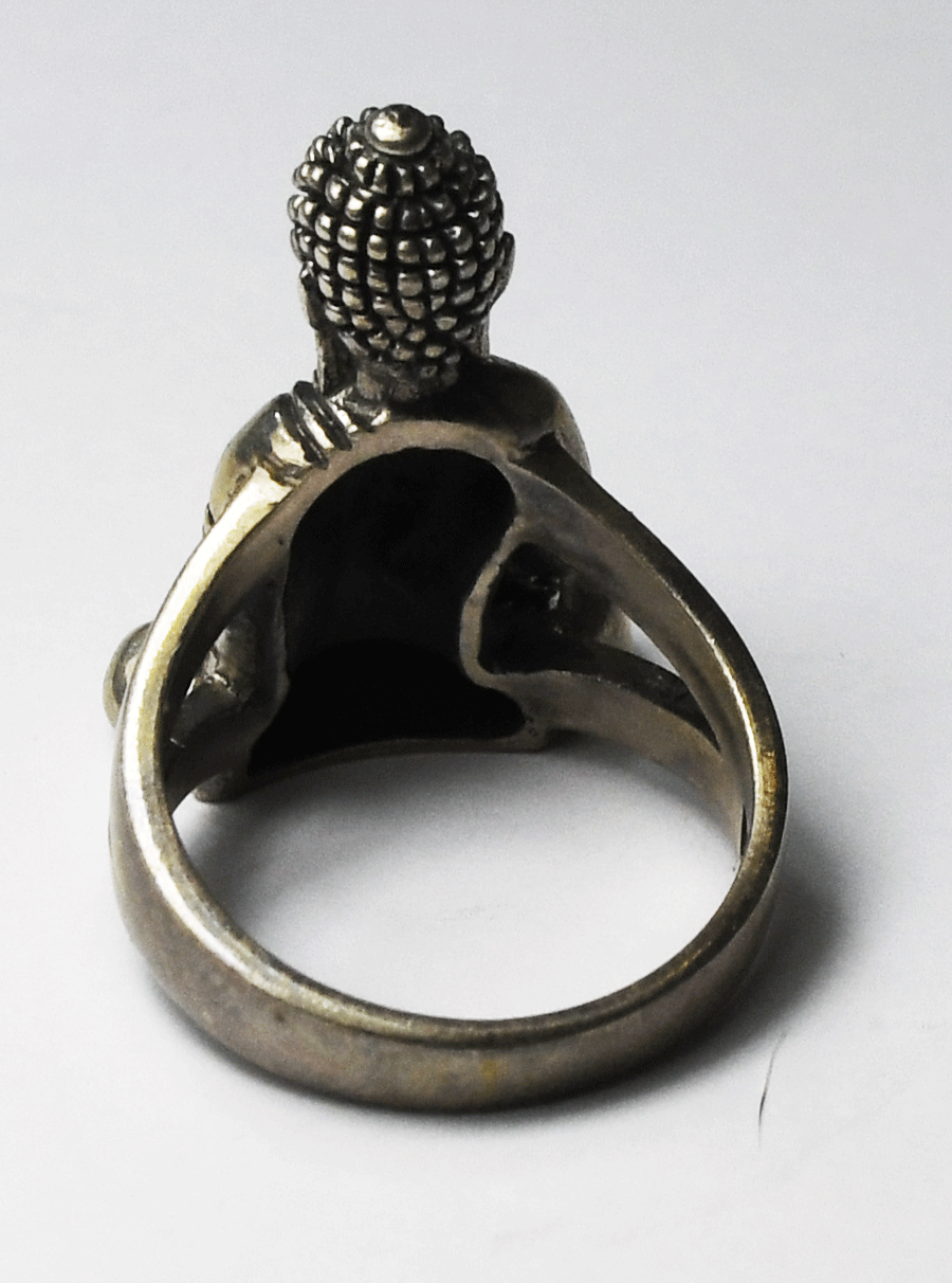 Sterling Silver Buddha Abhayamudra Protection Ring 26mm Size 8