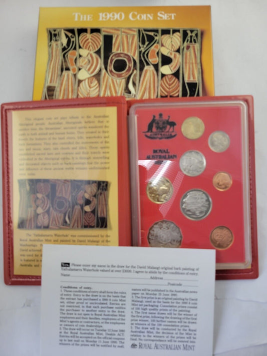 1990 Royal Australian Mint Proof Set 8 Coins w/Box ~ Aboriginal Theme