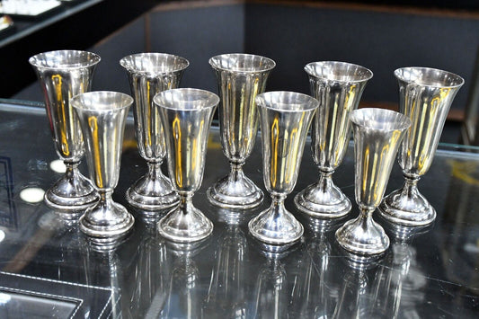 Set of 9 Sterling Silver by Gunnard & Randahl Solid Shot Glasses 7.9 oz.