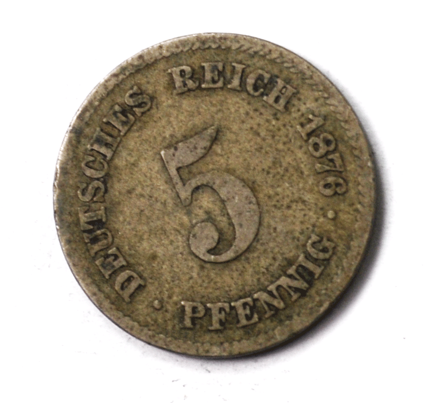 1876 F Germany Empire 5 Five Pfennig Copper Nickel Coin KM# 3
