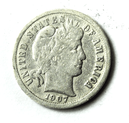 1907 10c Barber Silver Dime Ten Cents Philadelphia Rare