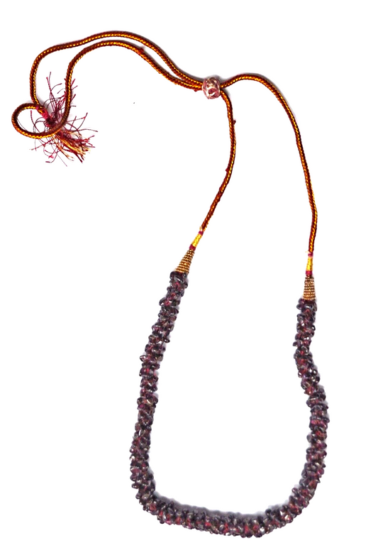 Amethyst Cluster Spike Bead Necklace Red Gold Nylon Cord Necklace 32"