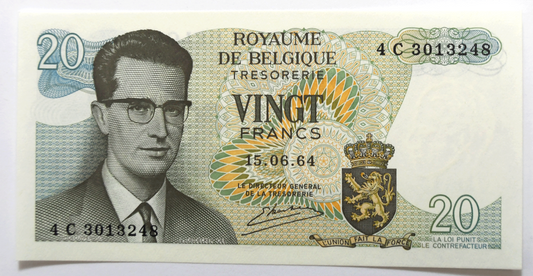 1964 Belgium 20 Francs Uncirculated Banknote 4 C 3013248