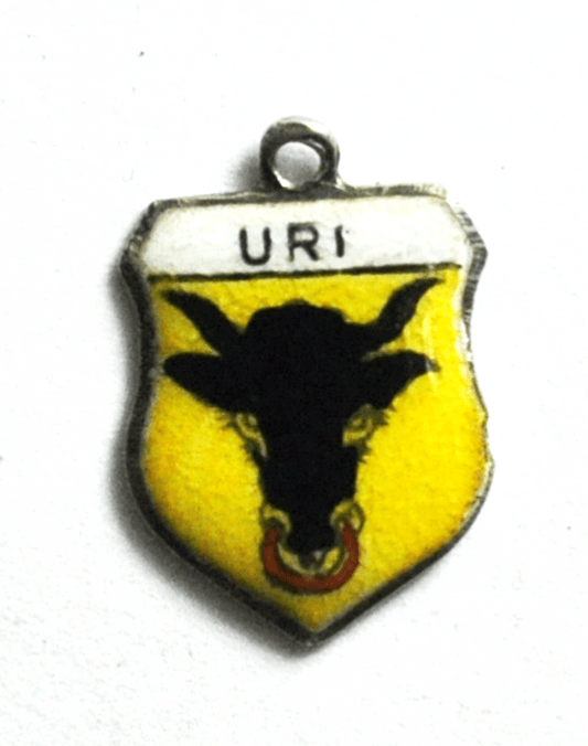 Vintage 800 Silver Antiko Enamel Charm 15mm x 10mm Cattle Cow Bull