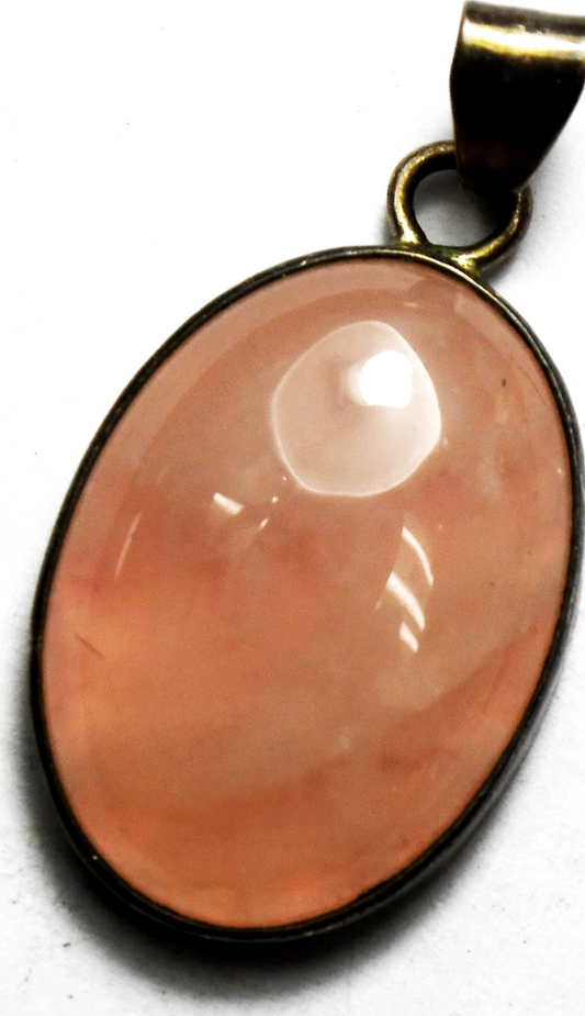 Sterling Silver Oval Rose Quartz Pendant 38mm x 18mm