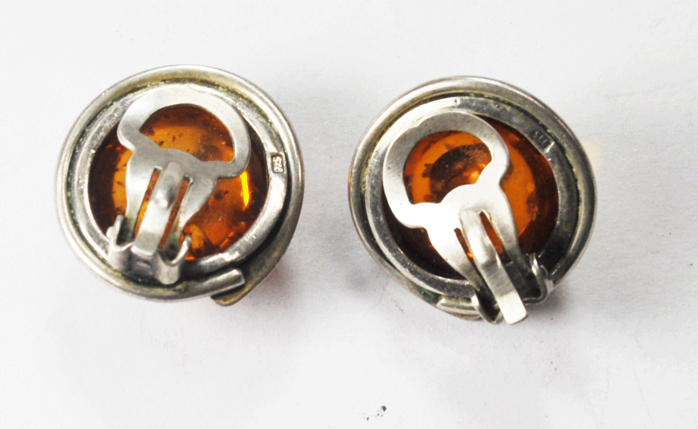 Sterling Silver Round Amber Clip On Earings 21mm