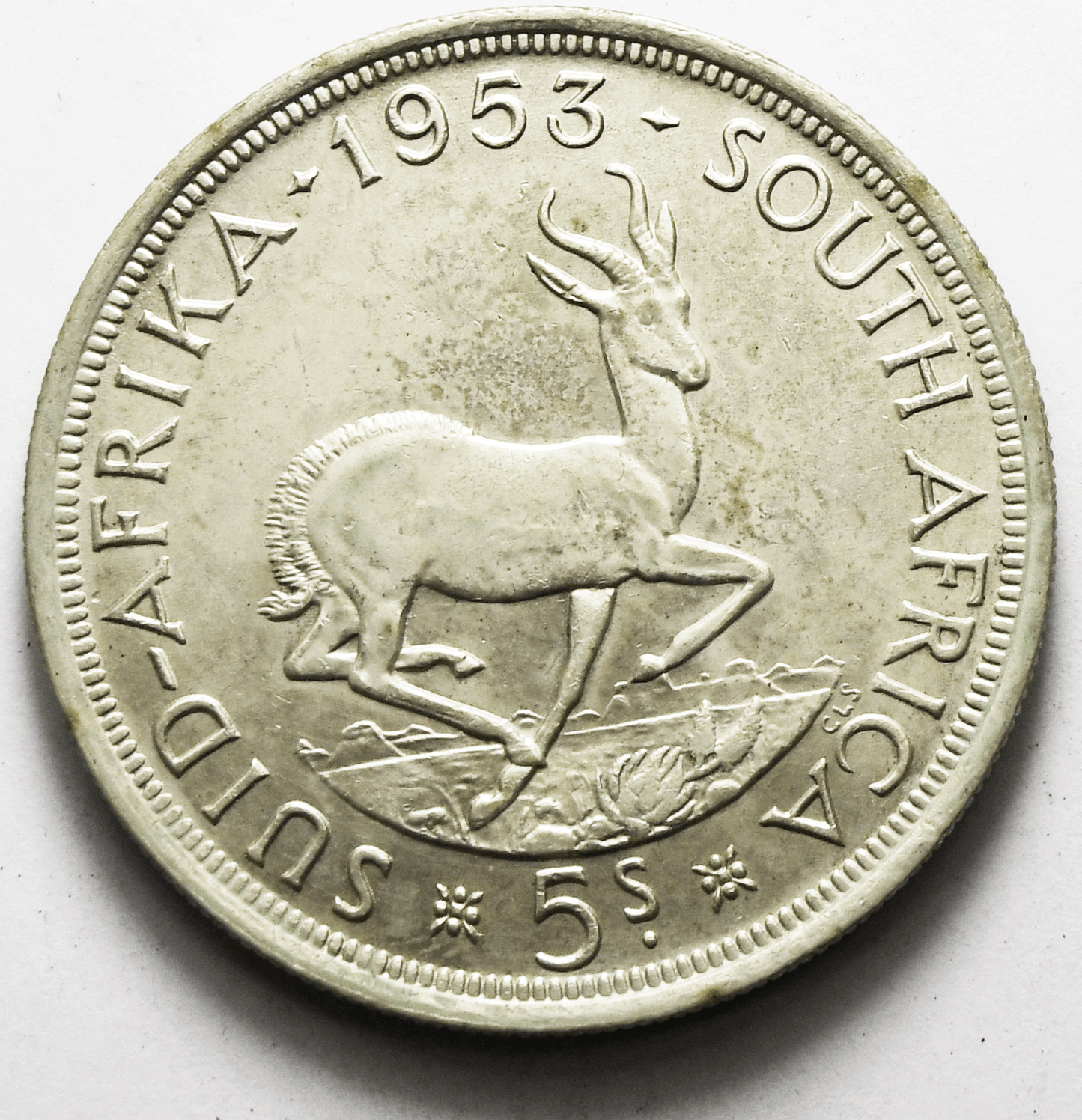 1953 South Africa 5 Five Shillings Silver Coin KM# 52